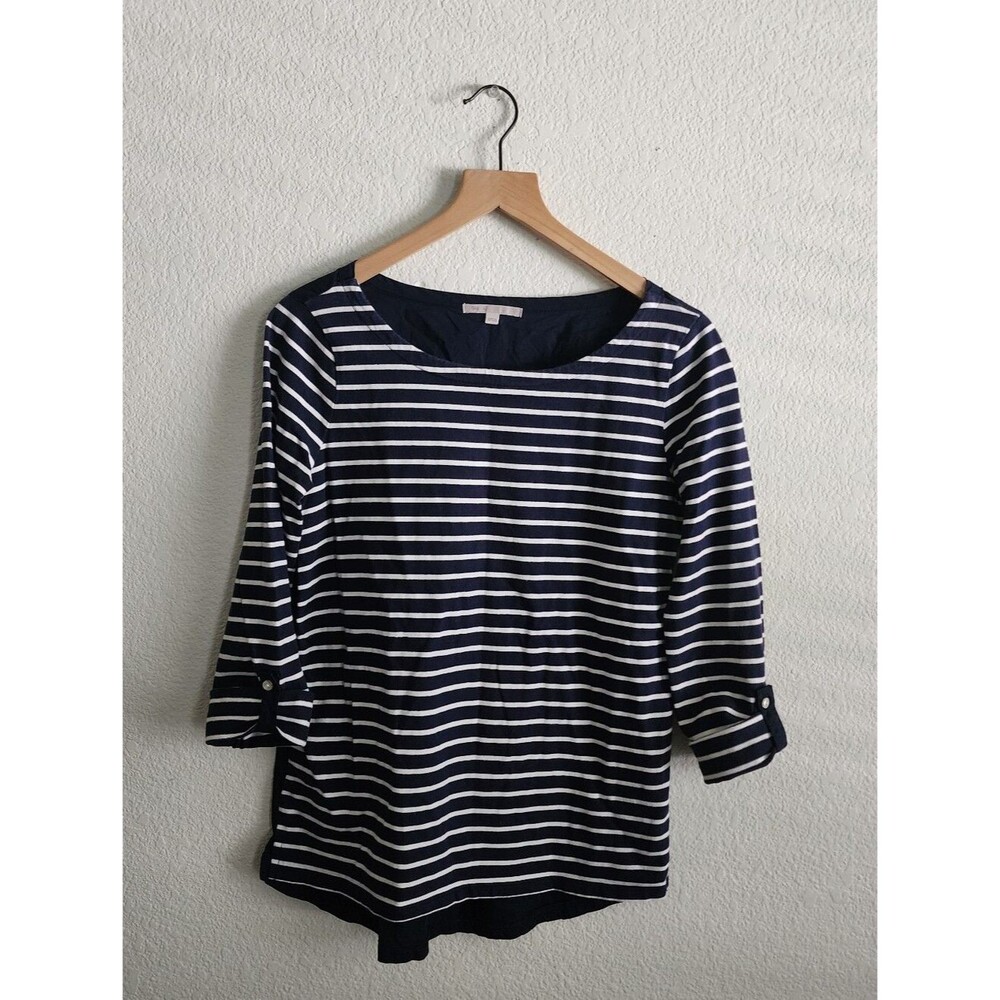 GAP Women's Boat Neck Navy Blue Striped Casual Small Top - Picture 5 of 7